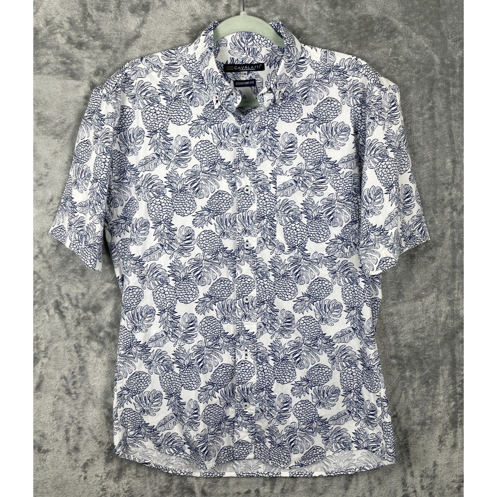 Cavalatti Button Down‎ Shirt Mens Small Blue White Pineapple Tropical Beachy